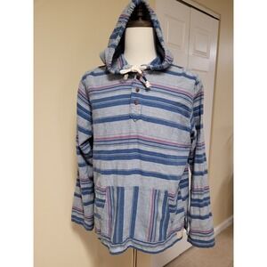 Hollister Y2K Mens Striped Hoodie Pullover Linen/Cotton Blend BOHO Casual Sz L